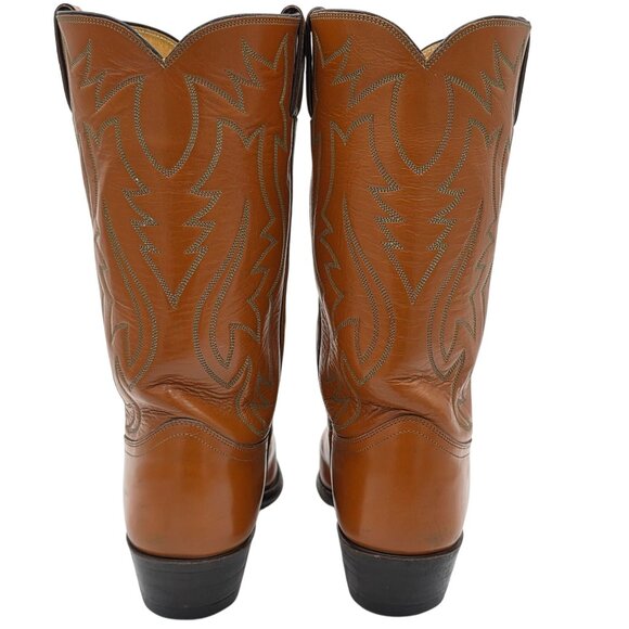 Vintage Justin Mens 10.5E Wide Pumpkin Orange Tan Leather Cowboy Western Boots - Picture 12 of 16